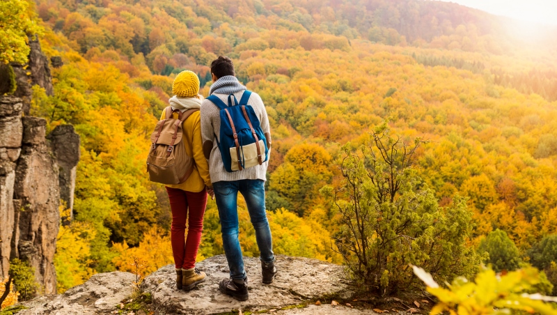 Beautiful couple in autumn nature
